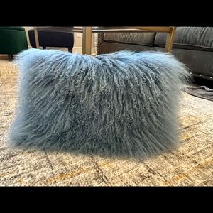Blue Accent Pillow Faux Lamb Fur